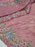 Styled flat lay – pink & gold silk tissue unstitched suit, Indian handloom craftsmanship