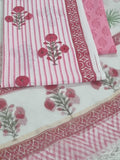 Block Print Kota Doria Dupatta in White and Pink – Detail View