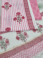 Block Print Kota Doria Dupatta in White and Pink – Detail View