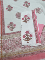 Pink & White Mughal Floral Block Print Kameez – Indian Handloom Cotton