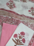 Hand Block Print Cotton Suit Material – Pink White Mughal Motifs