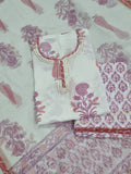 Block Printed Kota Doria Dupatta with Gota Patti Border – White Pink – Detail
