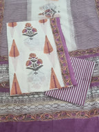 Chanderi silk dupatta with Mughal block print cotton unstitched suit set – close-up