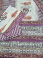 Mughal block print cotton 3-piece unstitched suit with Chanderi silk dupatta – detail view