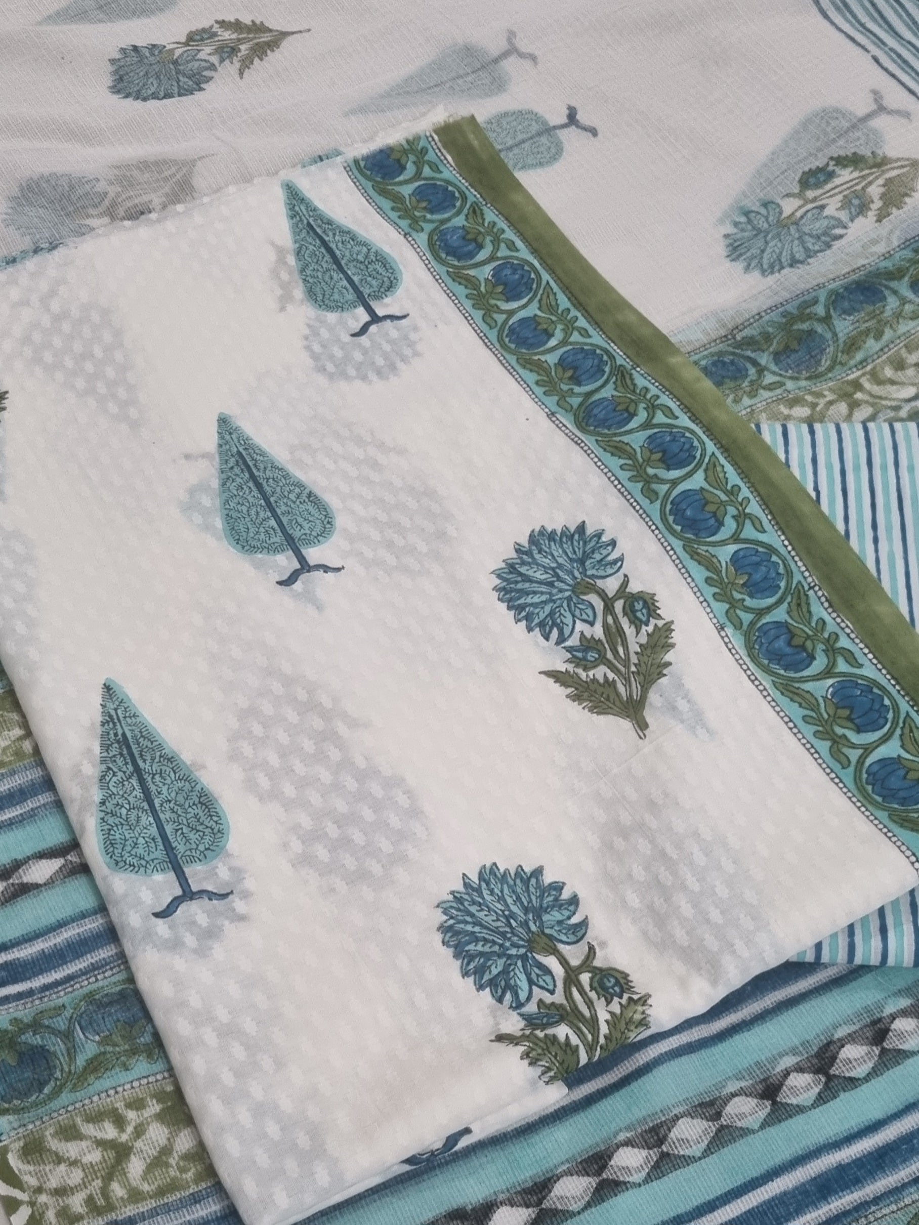 Kota Doria Dupatta with Floral Mughal Print – Indian Handloom