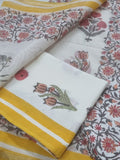 Mughal block print 3-piece unstitched suit set with Chanderi dupatta – detail view