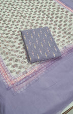 Purple and cream ikat unstitched suit set with Kota dupatta – front view