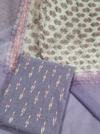 Ikat kurta fabric with Kota block print dupatta – purple and cream detail shot