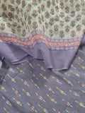 Indian handloom ikat suit material in purple and cream – fabric close-up