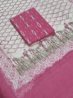 Ikat kurta fabric with Kota block print dupatta – pink detail shot
