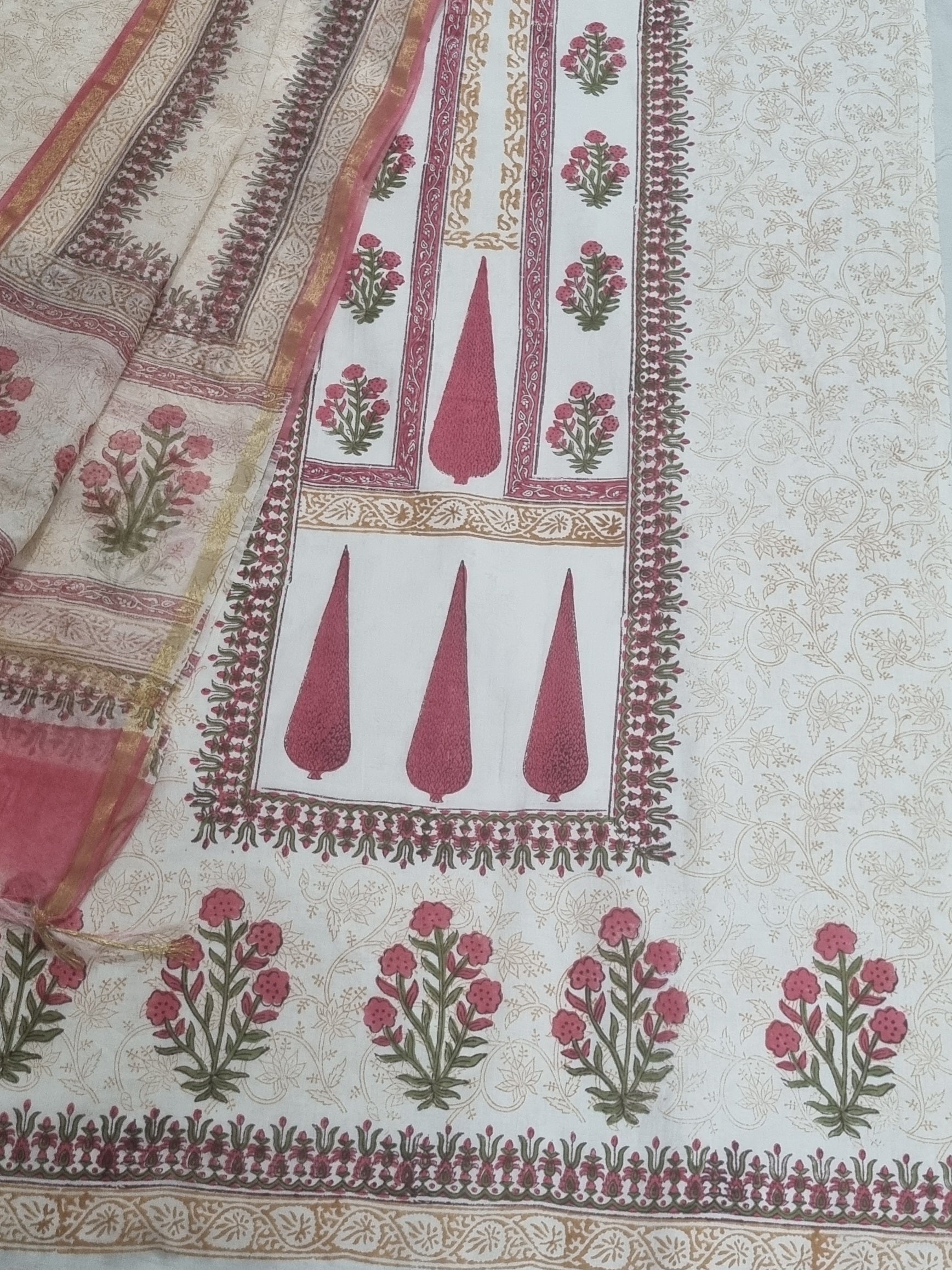 Floral block print 3-piece unstitched salwar suit – full length model shot