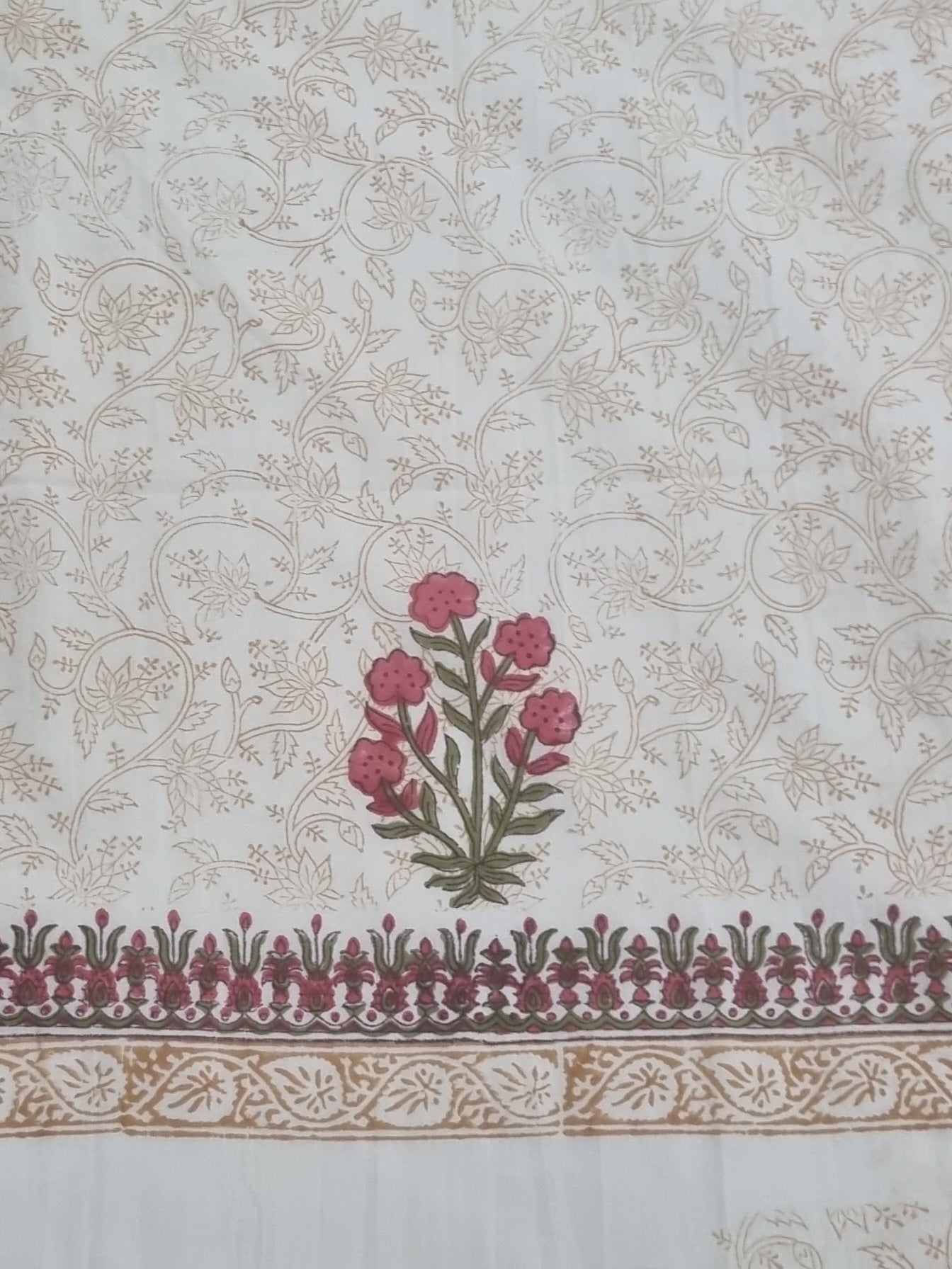 Placement floral block print sleeve detail – Indian handloom cotton kurta