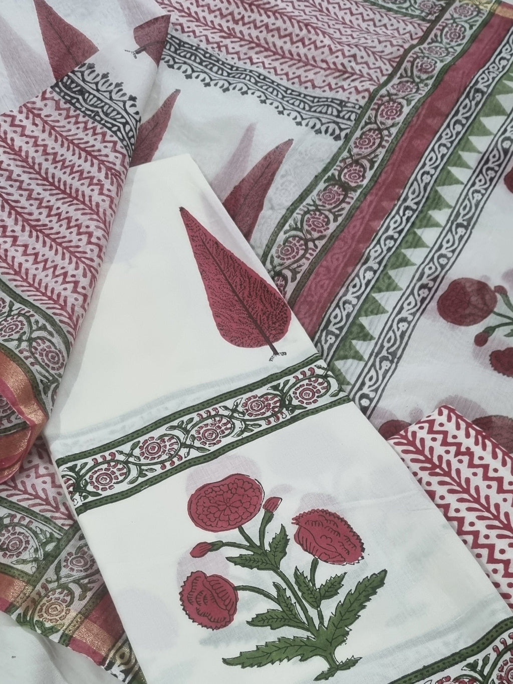 Chanderi silk dupatta with placement block print – close-up detail