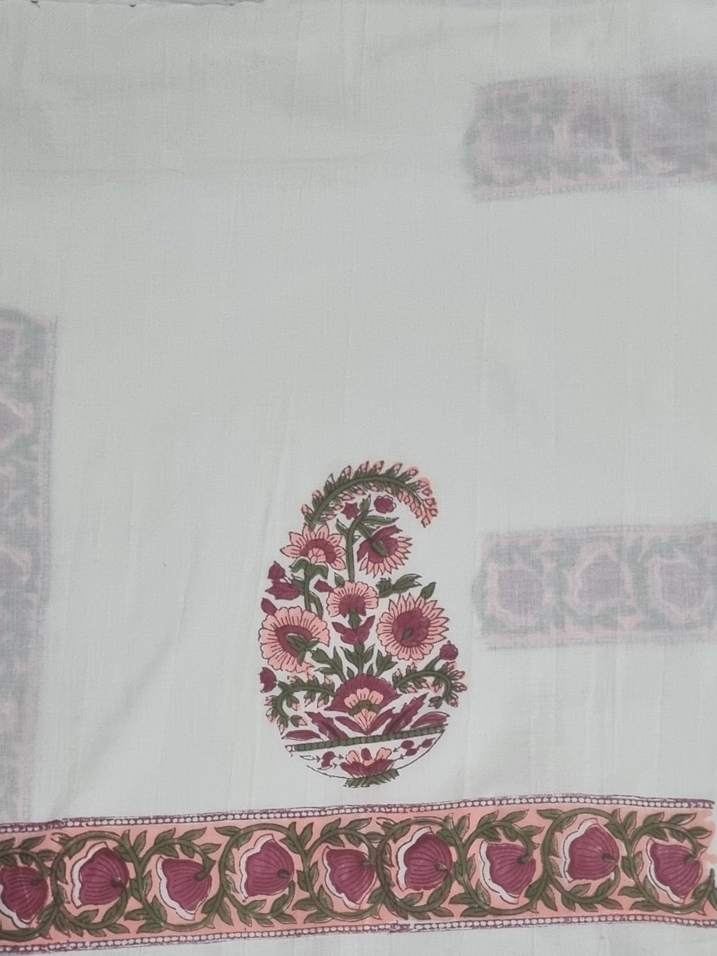Placement block print sleeve detail on cotton unstitched suit with Chanderi silk dupatta