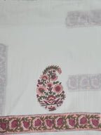 Placement block print sleeve detail on cotton unstitched suit with Chanderi silk dupatta