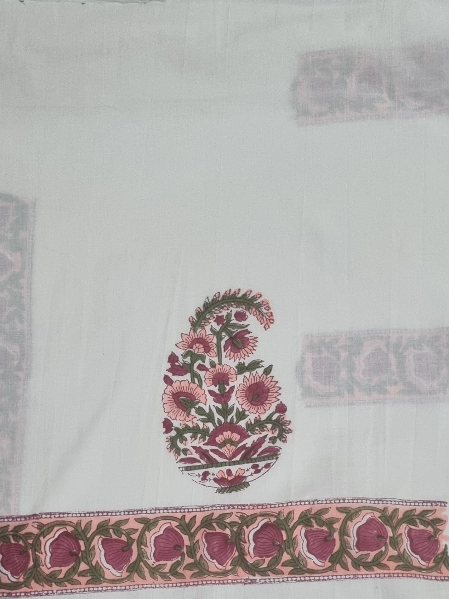 Placement block print sleeve detail on cotton unstitched suit with Chanderi silk dupatta