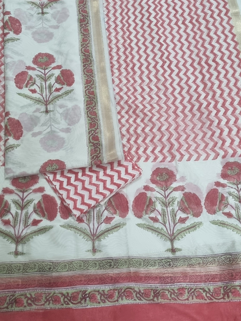 White & Red Mughal Floral Block Print Kameez – Indian Handloom Cotton