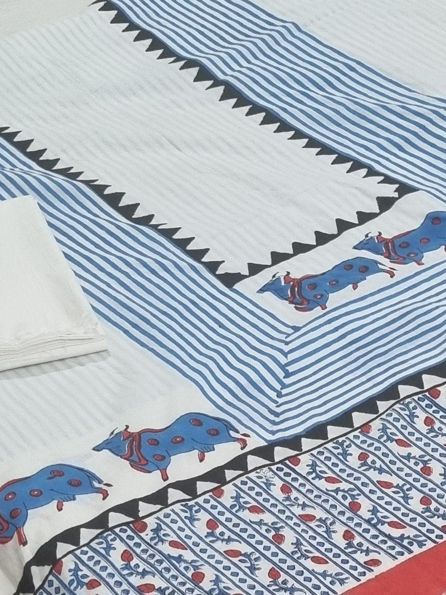 Pichwai block print cotton kurta fabric – side or three-quarter view