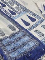 Blue Gulmohar block print cotton kurta fabric with Kota Doria dupatta – fabric detail