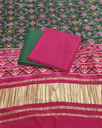 Close-up of pink and green cotton silk fabric – 3-piece unstitched suit set by Tantuvanacrafts