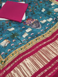 Unstitched cotton silk suit set with Gajji Silk dupatta – fabric close-up