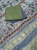 Forest green beige-gold unstitched salwar suit set in cotton silk – fabric close-up