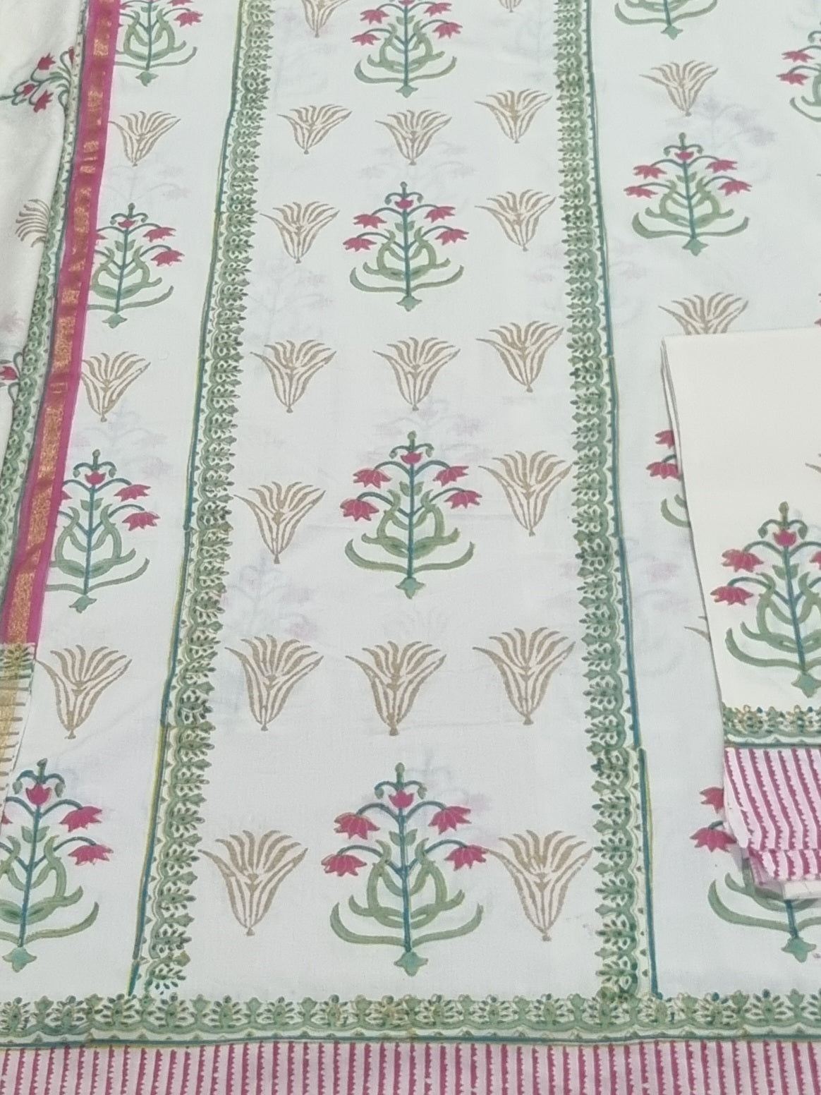 Placement block print cotton 3-piece unstitched suit – full length view