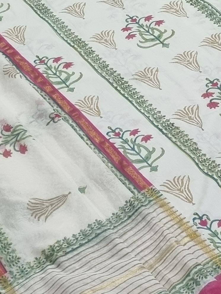 Indian handloom cotton suit fabric with placement block print – close-up