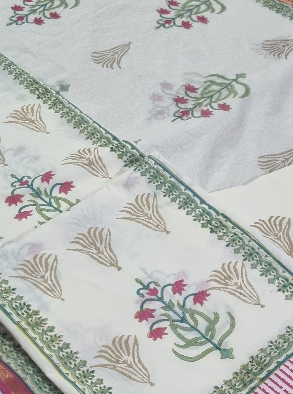 Handloom cotton unstitched suit with Mughal block print – detail view
