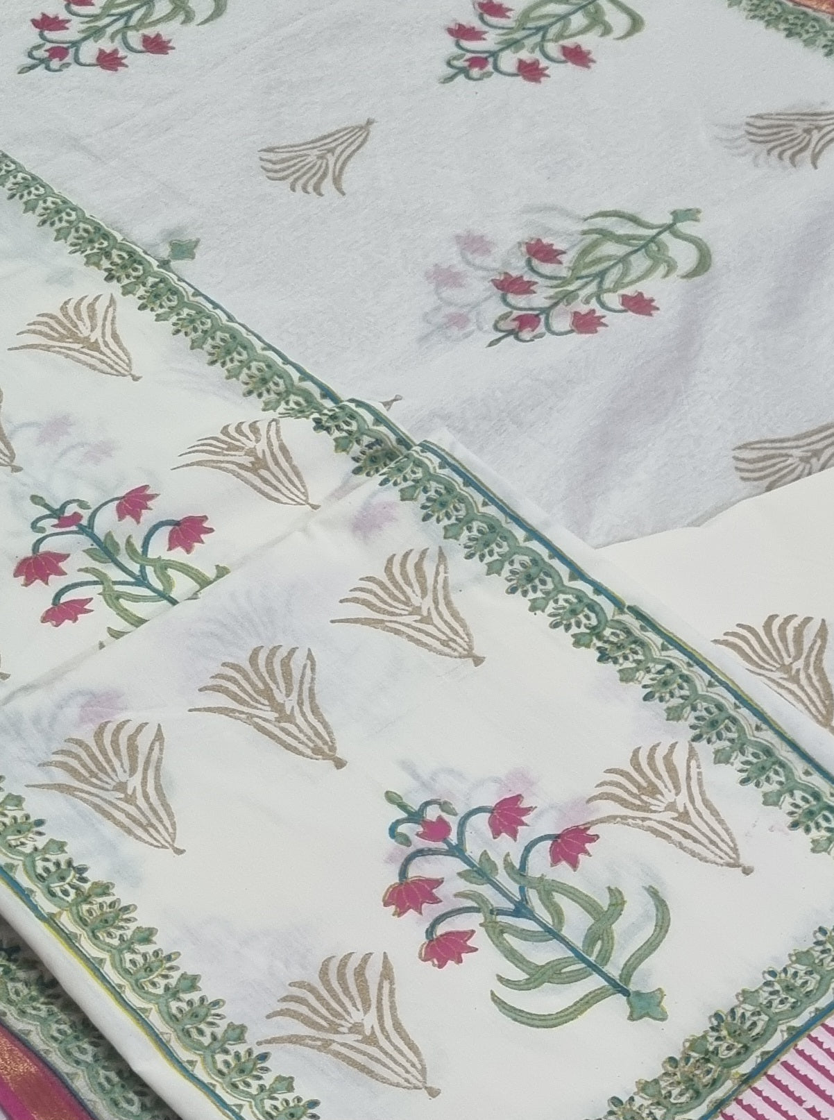 Handloom cotton unstitched suit with Mughal block print – detail view