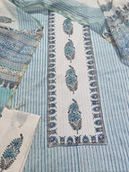 Handloom cotton unstitched suit with Mughal block print – detail view