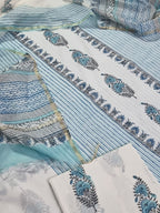 Indian handloom cotton suit fabric with placement block print – close-up