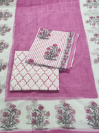 Cream and pink block print 3-piece unstitched suit – full length view