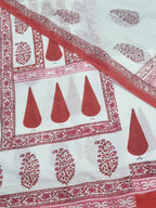 Red Gulmohar block print cotton kurta fabric with Kota Doria dupatta – fabric detail