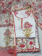 Kota Doria dupatta with block print, Gota accents, and woven golden border