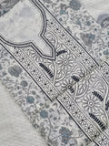 Chikankari embroidery close-up – off white black Kota unstitched suit set