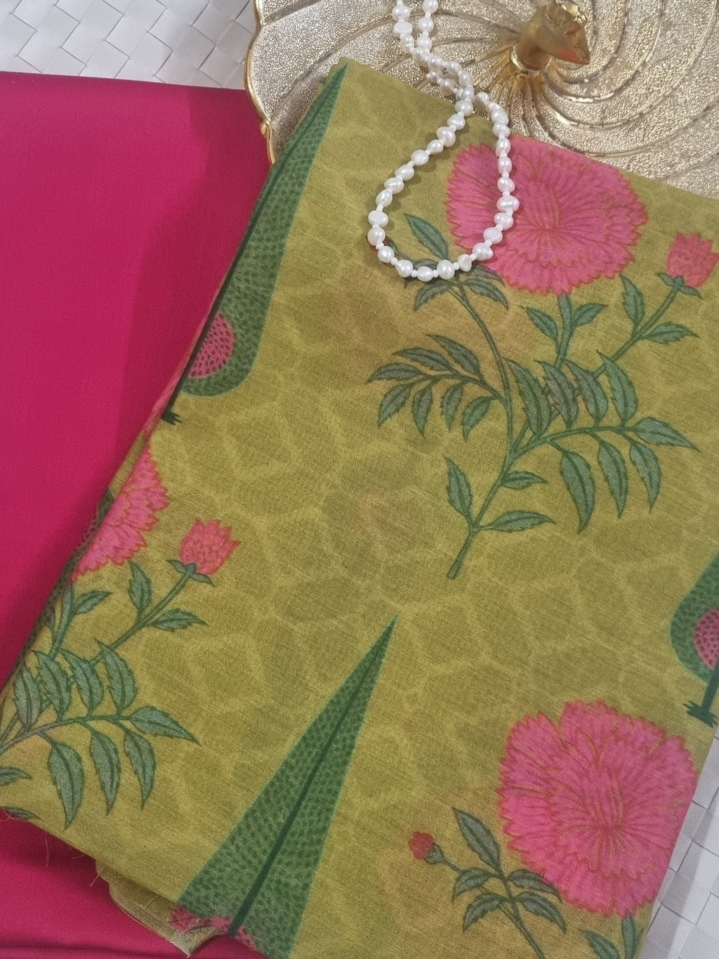 Close-up of Green Malai Chanderi Silk Fabric – Ultra-Soft Buttery Finish with Subtle Luster | Tantuvanacrafts