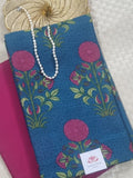 Close-up of Blue Malai Chanderi Silk Fabric - Ultra-Soft Buttery Finish with Subtle Luster