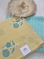 Floral Booti & Striped Block Print 2-Piece Co-ord Set | Yellow & Green | Indian Handloom