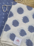 Handloom Ikat unstitched co-ord set fabric detail – cream and blue tones