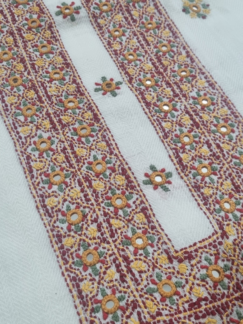 Indian handloom cotton unstitched suit set with Kantha hand embroidery detail