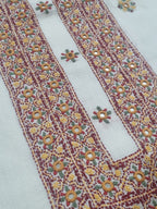 Indian handloom cotton unstitched suit set with Kantha hand embroidery detail