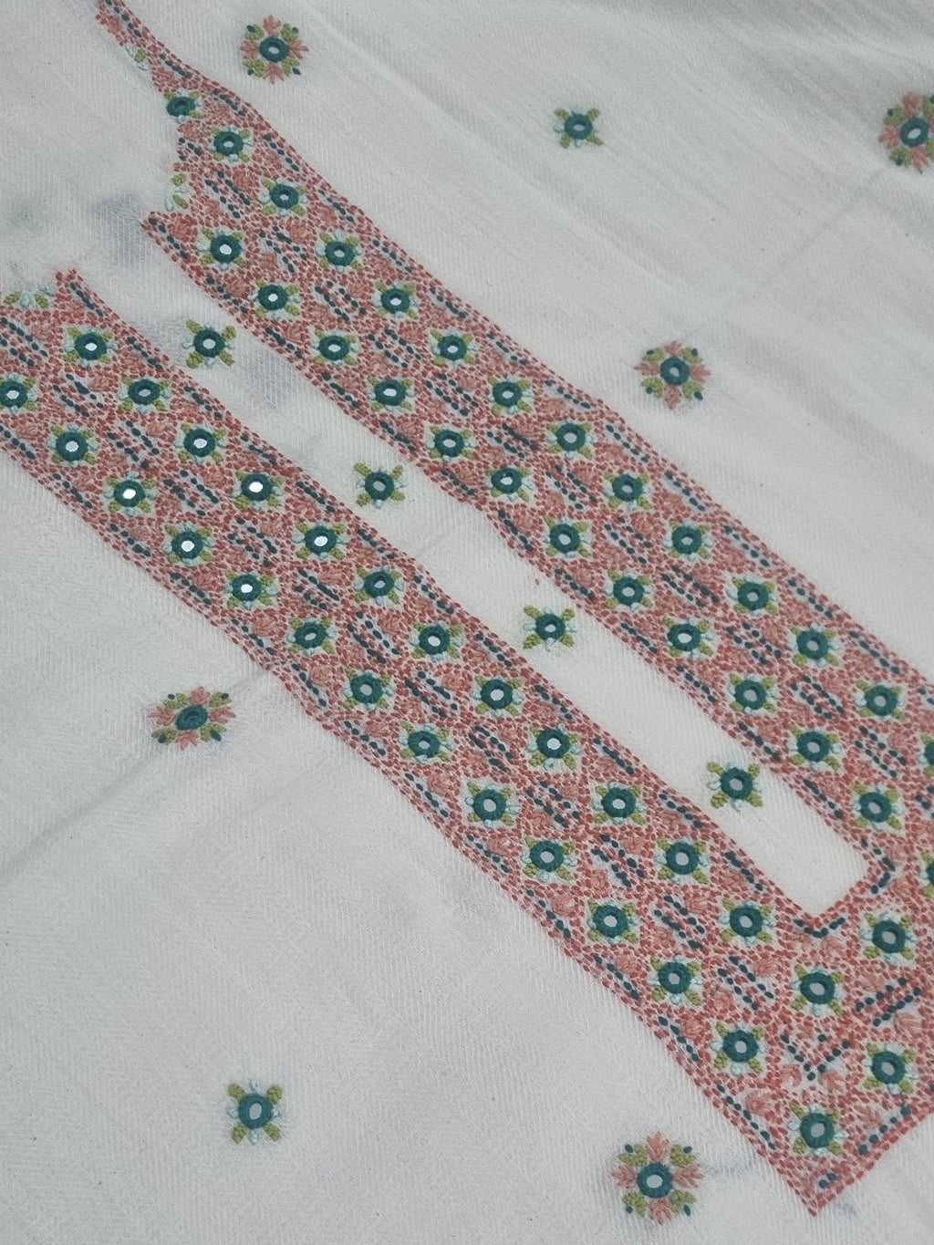 Indian handloom cotton unstitched suit set with Kantha hand embroidery detail