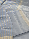 Maheshwari Silk Zari suit fabric in powder blue – close-up of weave and Zari detailing