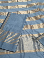 Maheshwari Silk Zari kurta fabric in peacock blue – handwoven silk-cotton blend