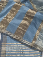 Maheshwari Silk Zari dupatta in peacock blue – sheer silk with gold Zari border detail
