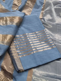 Peacock Blue Maheshwari Silk 2-piece unstitched suit – alternate drape angle with Zari detailing