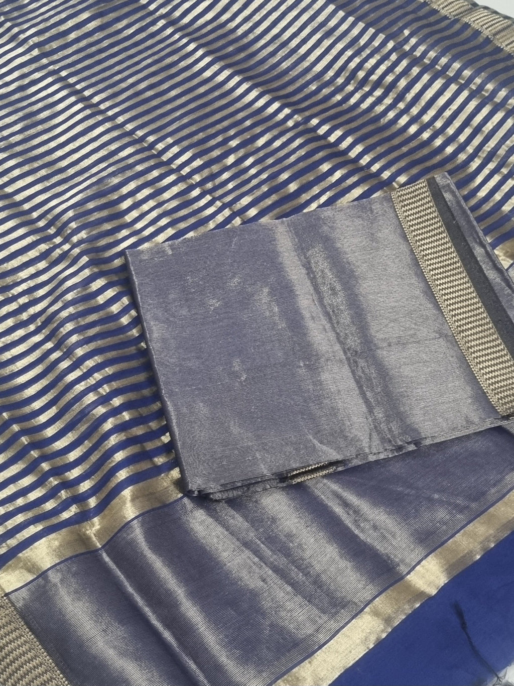 Maheshwari Silk Zari suit in royal blue – kurta fabric with Zari border detailing