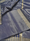 Royal Blue Maheshwari Silk unstitched suit – draped dupatta with gold Zari border