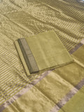 Maheshwari Silk Zari Unstitched Suit Set Greenish Yellow – Styled Flat Lay